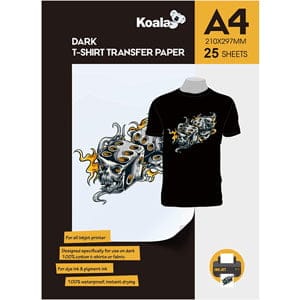 Papel de Transferencia Térmica A4 KOALA Tejidos oscuros 25 hojas Inyección de Tinta