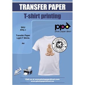 Papel de Transferencia Térmica A4 PPD Tejidos Blancos o Claros 20 Hojas Inyección de Tinta