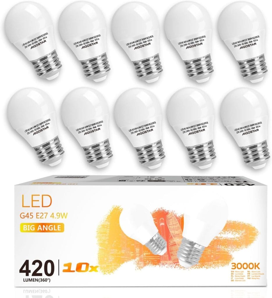 Aigostar -10 x E27 Bombilla LED G45 5W 420lm Luz Calida 3000K