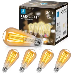 Aigostar ST64 Bombilla Edison Estilo Vintage. Bombilla Led E27 (2200K) Pack 4 Uds
