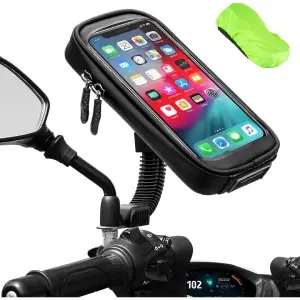 Soporte Movil Moto Impermeable 360° Rotación Soporte Telefono Motocicleta con Cubierta de Lluvia