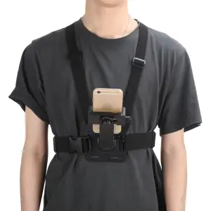 Soporte de Correa del Pecho para Cámara y Teléfono - Clip Ajustable con Fijación para Móvil y Cámara Deportiva