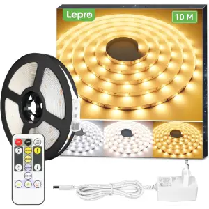 Lepro Tira LED 10 Metros, Tira Luz LED Regulable Blanca Cálida a Blanca Fría 600 Leds, 1400LM